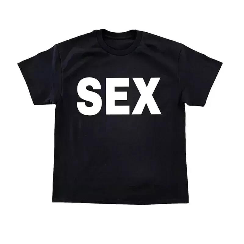 Винтажные Забавные Футболки с Принтом SEX Графический Уличный Стиль Короткий Рукав Харадзюку Унисекс Футболка