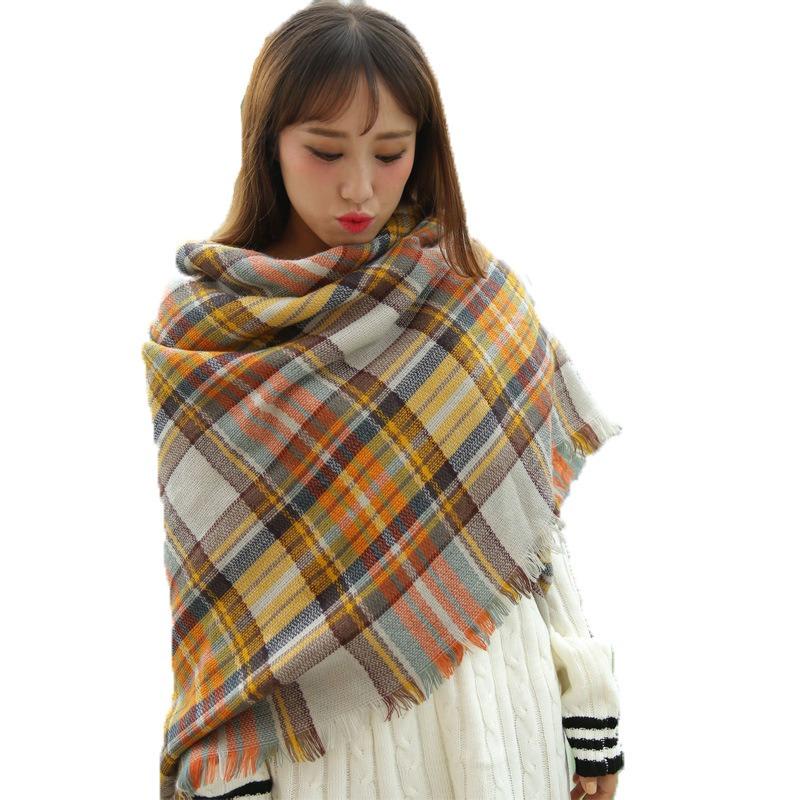 Осенне-зимний клетчатый шарф имитация кашемира теплый женский шарф шаль зимний теплый