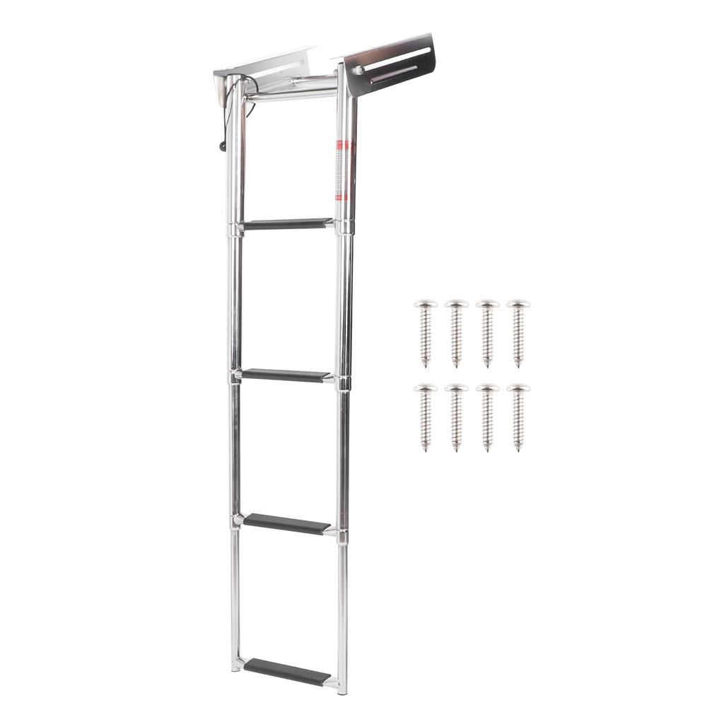 4‑Step Deck Ladder Folding Telescopic Boat Stair Pedal 304 Stainless Steel W Retaining Rope