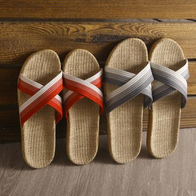 Льняные тапочки женские летние легкие новые для пар домашние для помещений на толстой подошве удобные с перекрестным верхом прохладные тапочки мужские