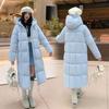 Winter Hooded Long Coat Thickened Loose Cotton Jacket for Women Students Knee Length Warm Outwear