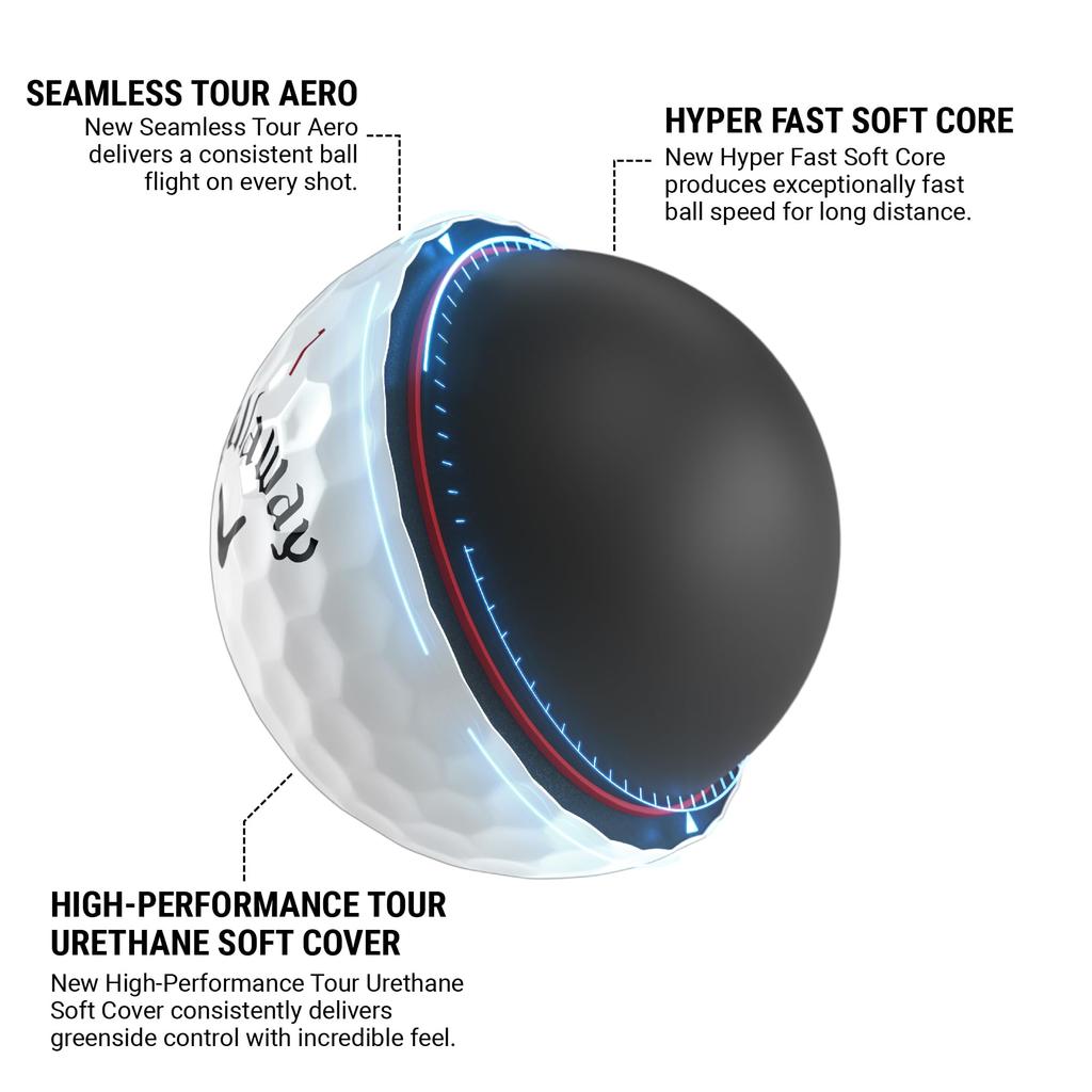 Мяч для гольфа Callaway CHROME TOUR X 24 1 дюжина (12 шт.) Конструкция из 4 частей, белая