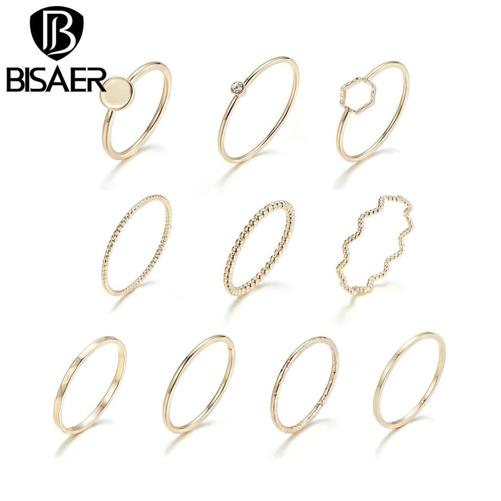 Bisaer Different Style Rhinestones & Metal Lines Alloy Ring-simple for Ladyies Daily Jewelry