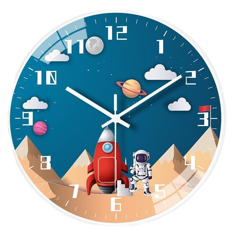 14-Inch 35Cm Wall Clock Children'S Room Bedroom Mute Clock Living Room Planet Space Space Living Room Wall Clock