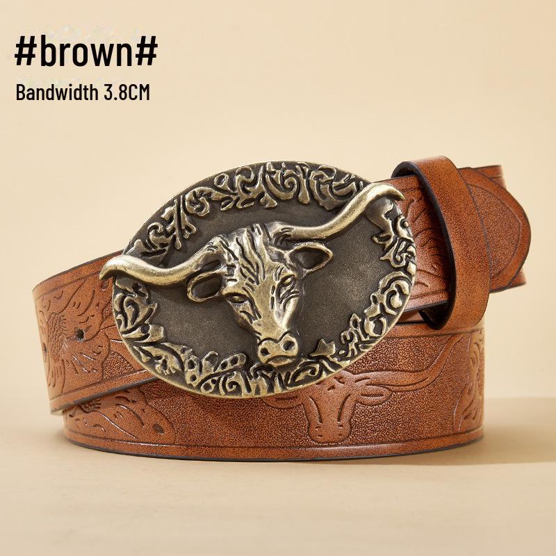 "Western Cowboy Leather Belt - Large Plate Trend, American Street Style, Youth Outerwear Accessory"