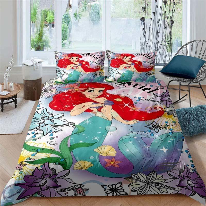Cartoon The Little Mermaid Duvet and Pillowcase Bedding Set, for Boys and Girls' Bedroom Decor, Children's Gifts.