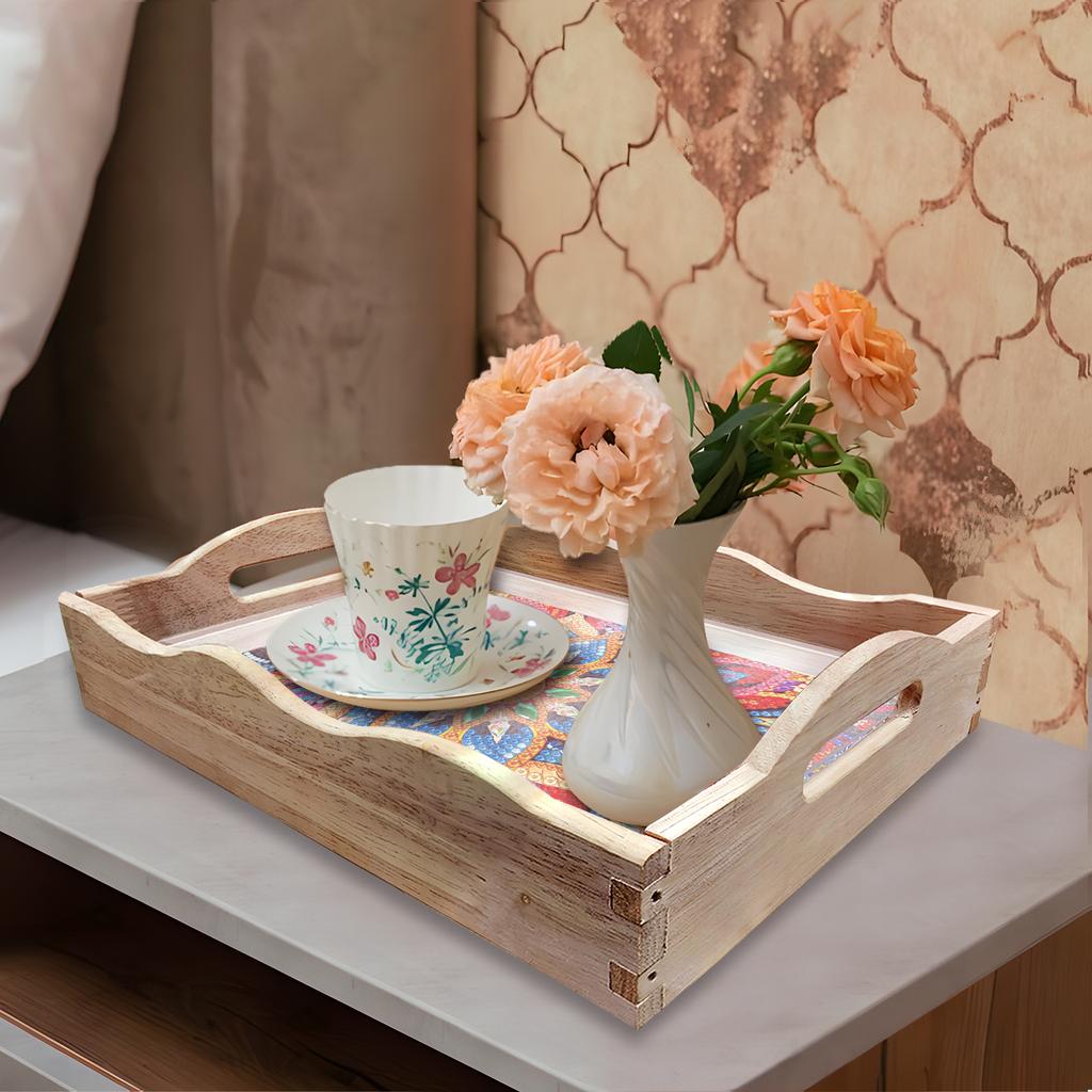 Mandala Pattern Wood Serving Food Trays With Side Handles Large Capacity Housewarming Christmas Gifts For Restaurants Homes