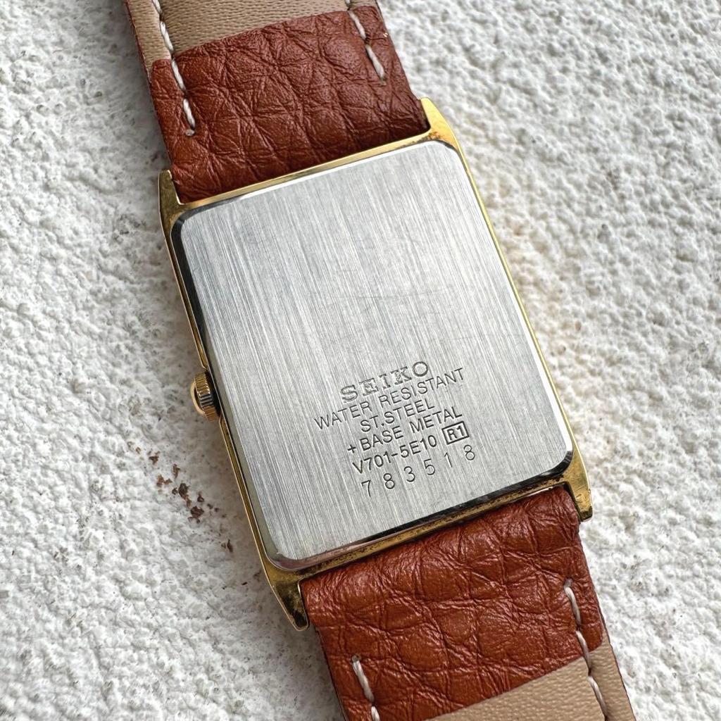 Used SEIKO Tank Roman Rectangular Men's Watch Gold