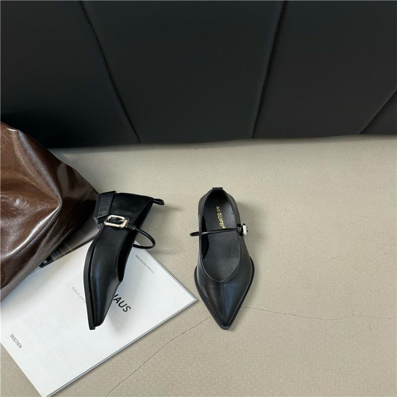 Женские лоферы с острым носком, черные, коричневые, белые, повседневные туфли-мюли, ремень с пряжкой, неглубокие туфли-лодочки на низком плоском каблуке для вечеринок, размер 40