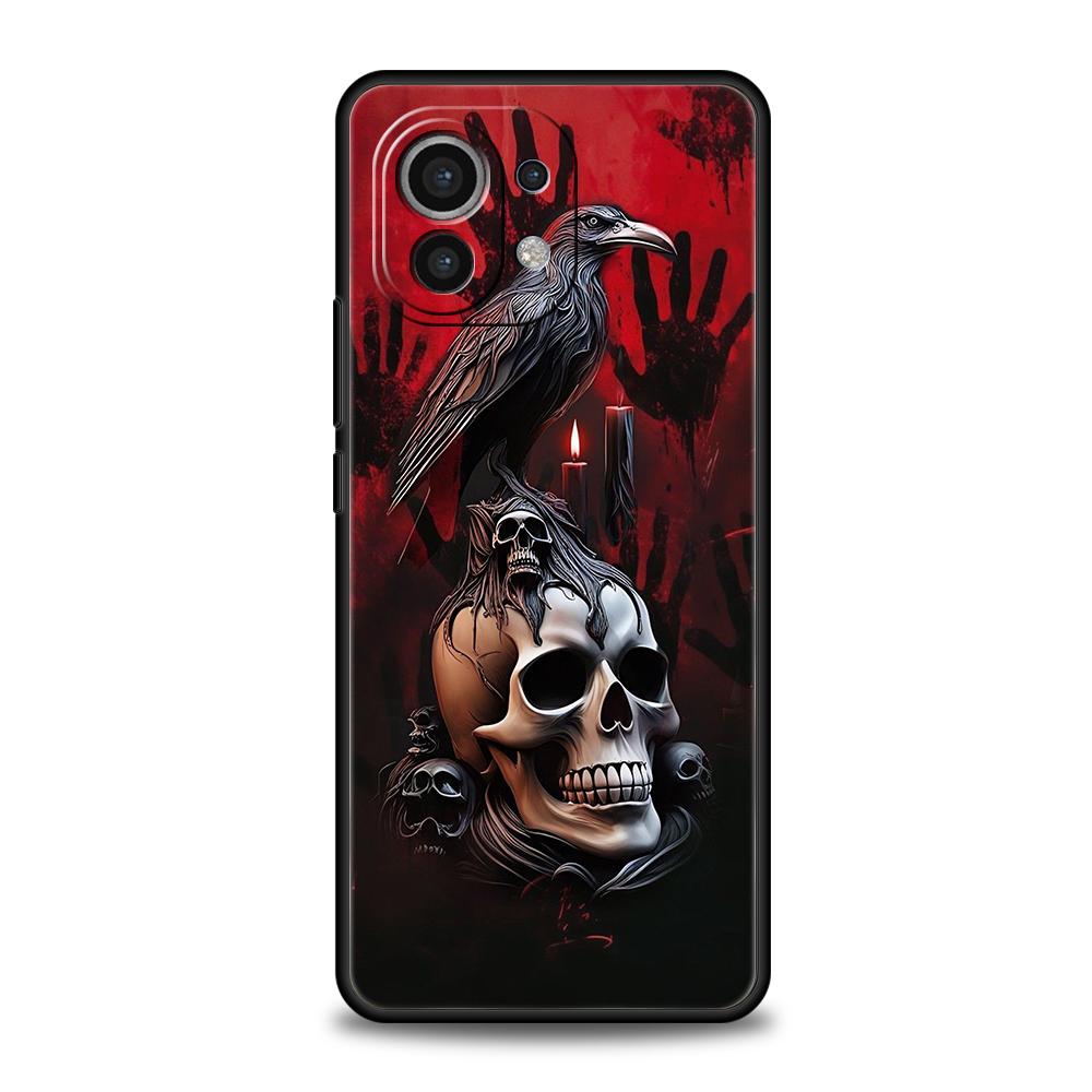 Raven Crow Skull Pattern Phone Case Cover for Xiaomi Mi 15 14 13 12 11 Ultra 14T 13T 12T 11T 10T Pro Lite 5G Shockproof Soft TPU