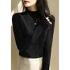 Black Knitted Bottoming Shirt Women's Spring and Autumn New Slim-fit Semi-turtleneck Long-sleeved Solid-color Inner Sweater
