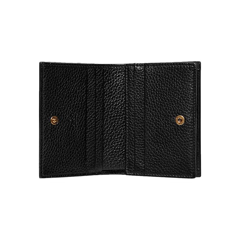 Gucci Animalier distressed metal bee decoration hot stamped slogan bifold leather wallet card holder women's black