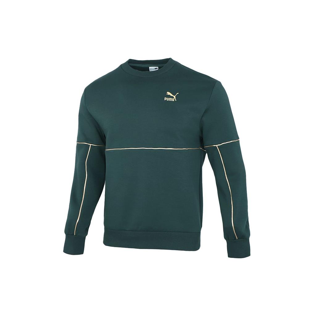 Puma Luxe Crew Embroidered Logo Sweatshirt Men Tops Green 534410-80