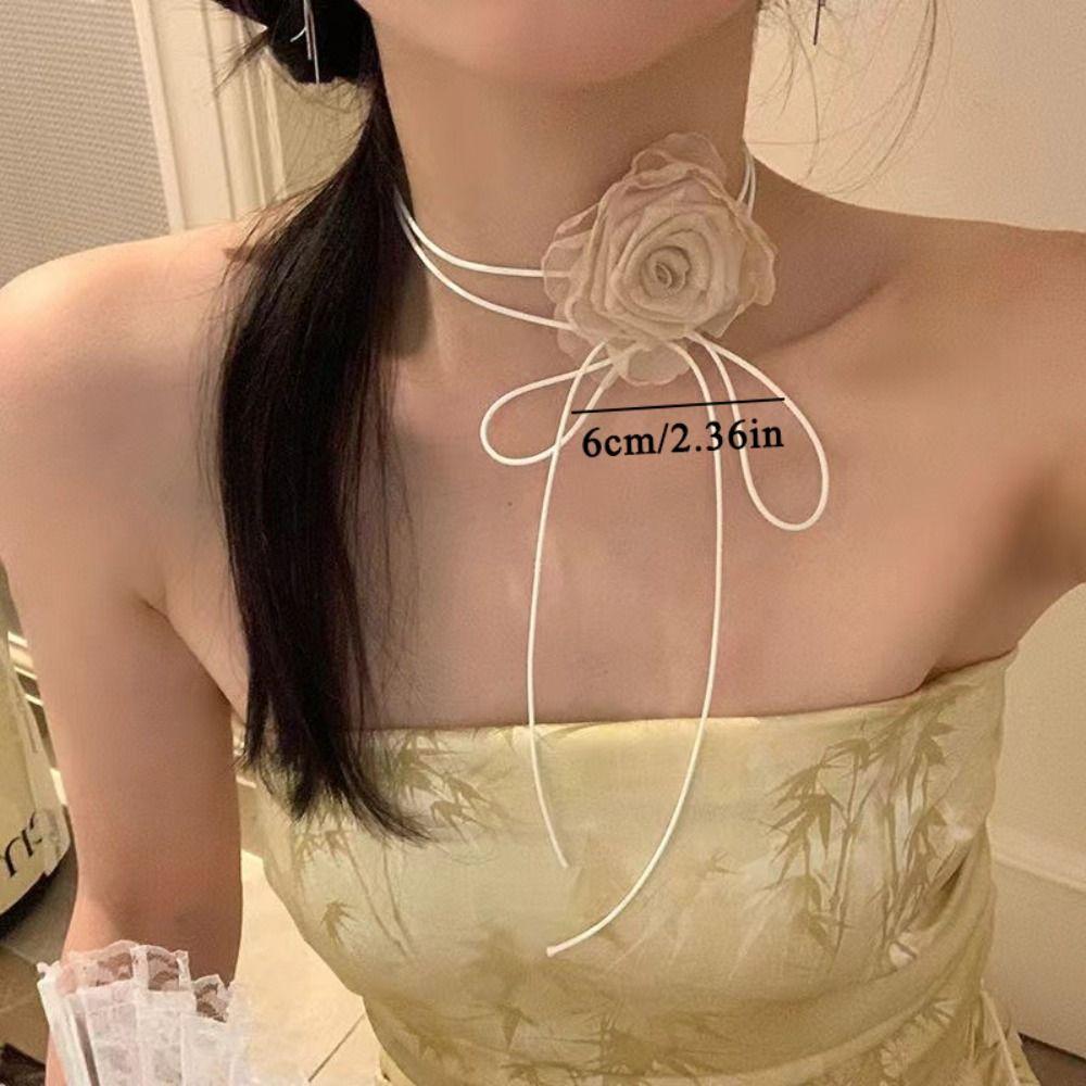 Adjustable Rose Flower Choker Long Rope Romantic Necklace Wedding Necklace for Wedding Party