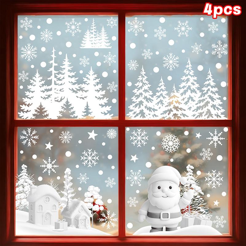 Christmas Decorations, White Snowflakes, Snowmen, Static Cling Stickers, Shop Window Decorations, Glass Stickers
