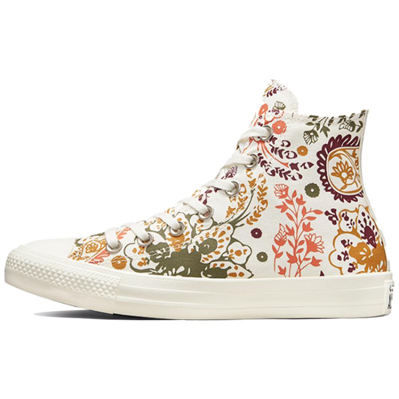 Converse Chuck Taylor All Star Cashew Flower Trendy Outdoor Casual High-top Canvas Shoes Women's White Red Brown