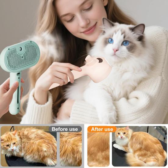 Cat Steam Brush 3 In 1 Self Cleaning Pet Grooming Tool Loose Hair Removal Dog Brush Anti-Static Reduces Shedding for Long Short Hair Pets