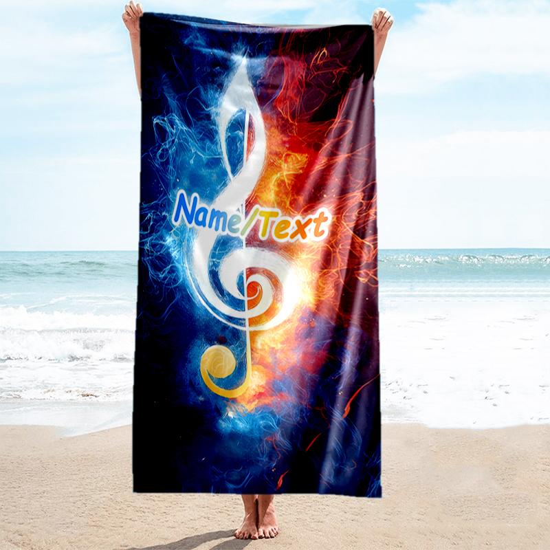 1PC Custom Name Music Fire Artwork Beach Towel Highly Absorbent And Sand-Resistant Towel for Swimming, Pool, Yoga, And Travel Lightweight