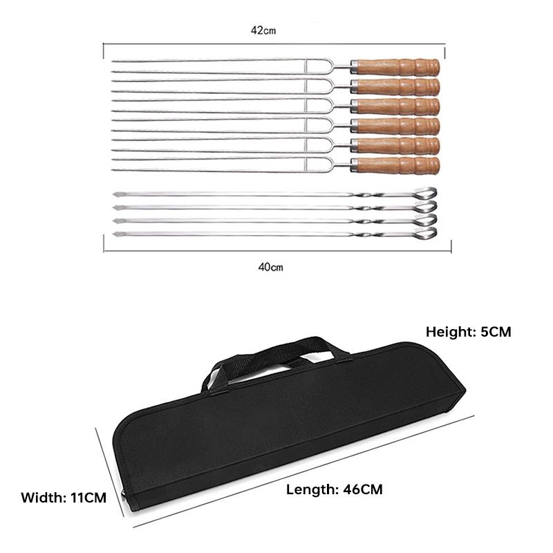 Новый набор из 10 шт./комплект из нержавеющей стали, проволочные шампуры для барбекю, деревянная ручка, палочки для жарки на гриле, сумка для хранения инструментов для кемпинга на открытом воздухе