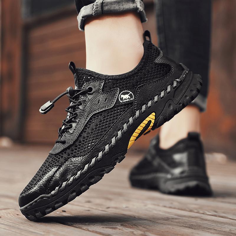 Летняя сетчатая обувь большого размера, повседневная стильная мужская обувь, нескользящая, дышащая, удобная походная обувь, сандалии для мужчин класса люкс