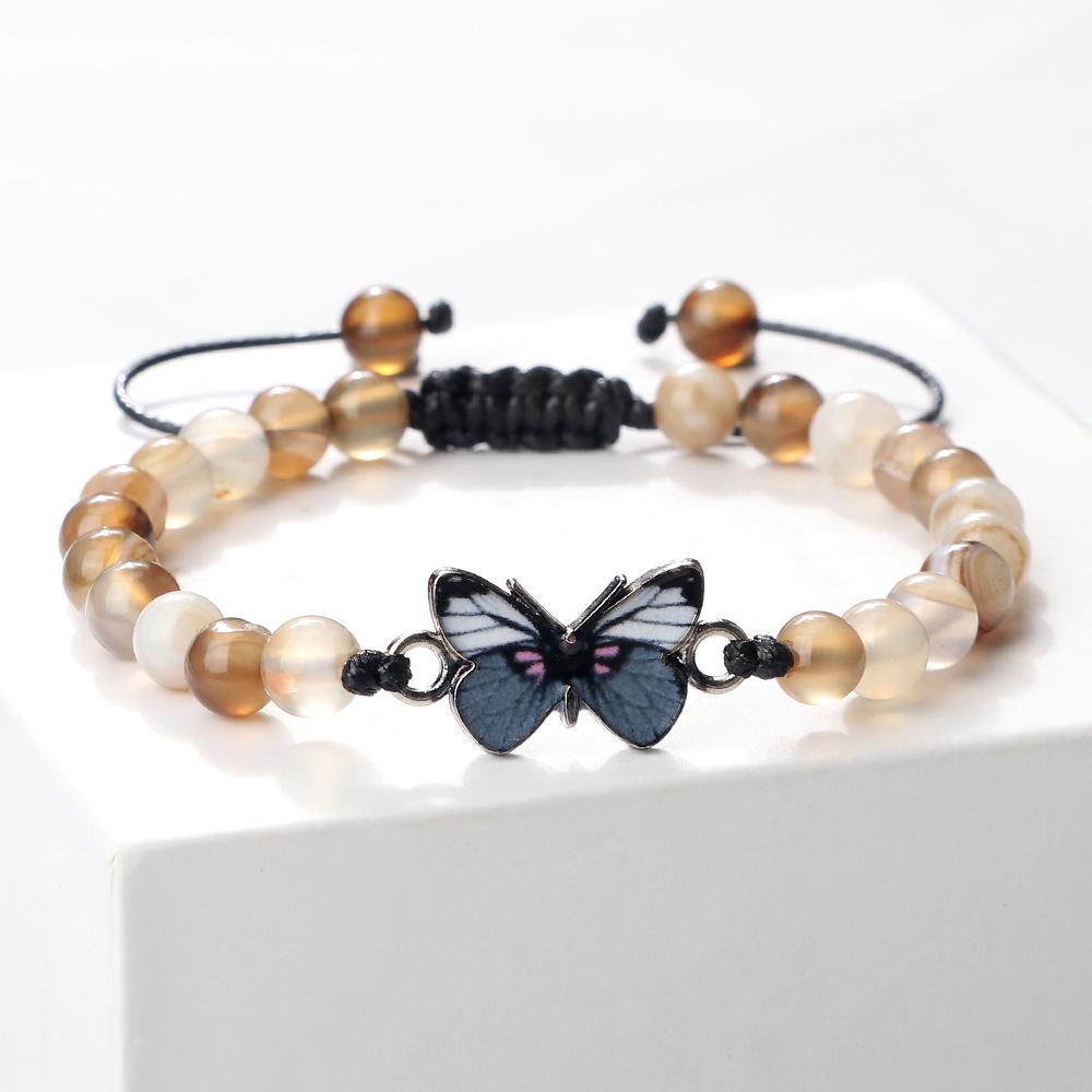 6mm Multicolor Butterfly Beaded Rope Bracelet, Adjustable Friendship Gift for Her