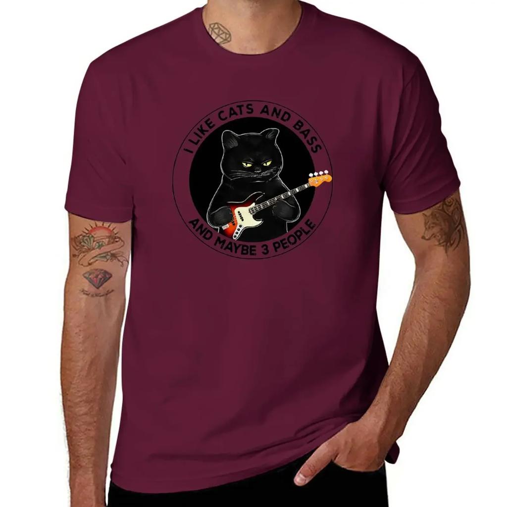 I LIKE CATS AND BASS MAYBE 3 PEOPLE T-Shirt heavyweights summer clothes anime clothes Men's cotton t-shirt