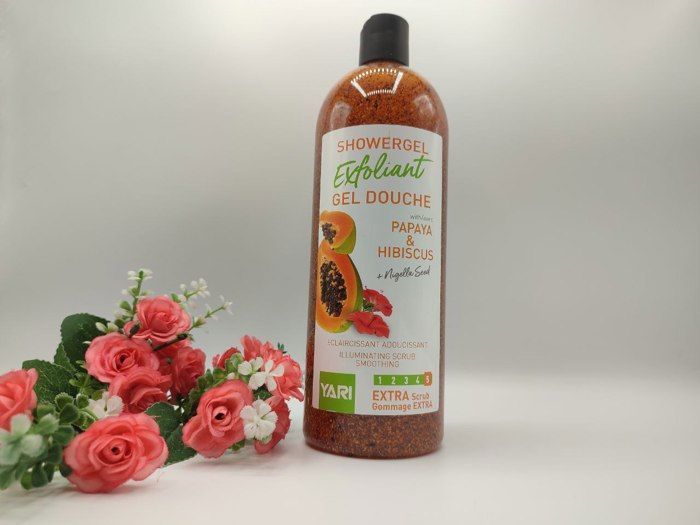 Gel Douche Gommant - Papaye & Hibiscus - 1L - Nettoyant - Sans Parabène - Pour Adultes