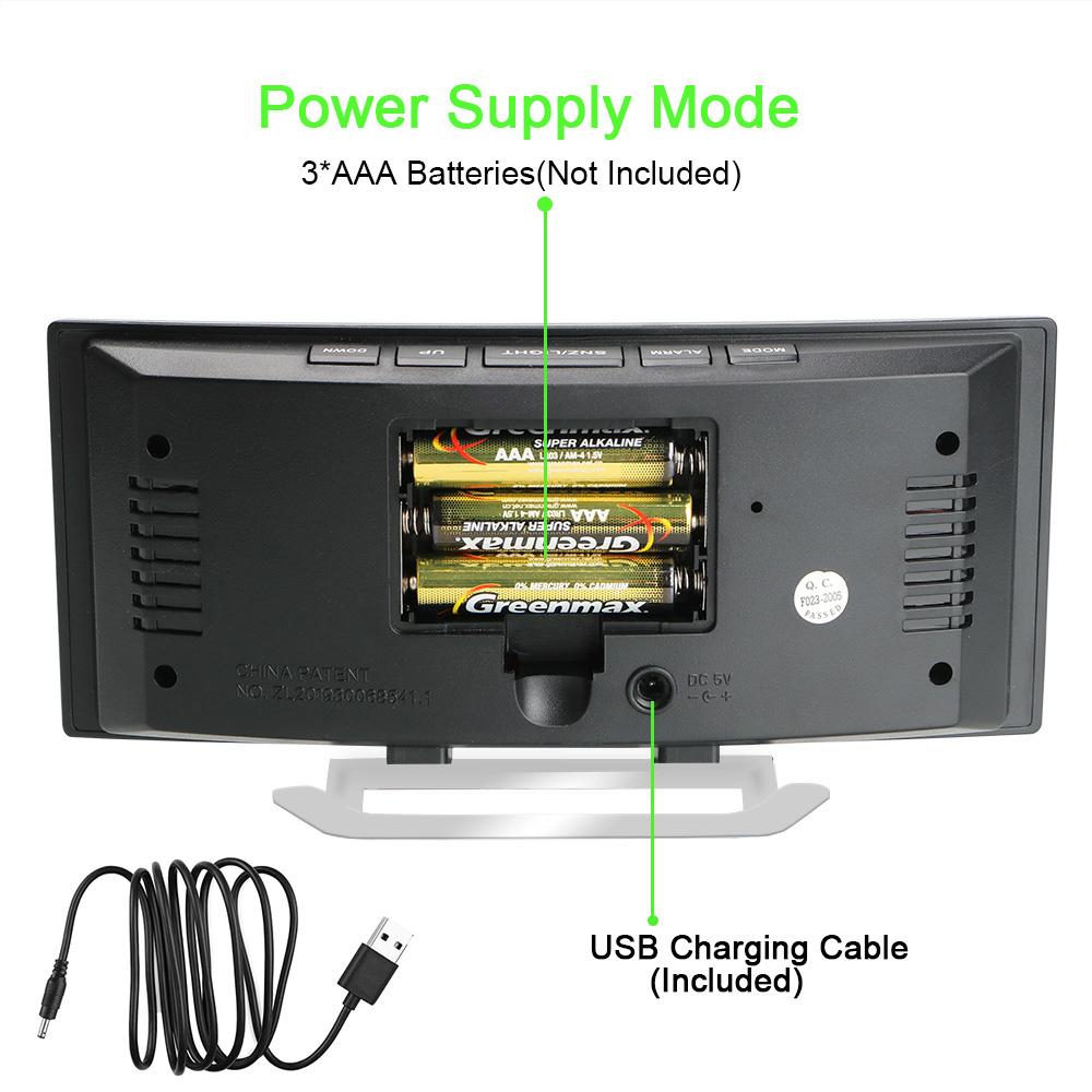 LED Screen Digital Alarm Clock Curved Dimmable Mirror Clock 7 Inch For Kids Bedroom