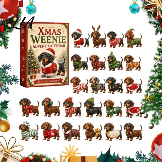 Festive Home Decoration 2026 Christmas Dachshund Advent Calendar, 3D Countdown Collectible Ornament Set Party Games for Kids with 24 Mini Dog Figures,