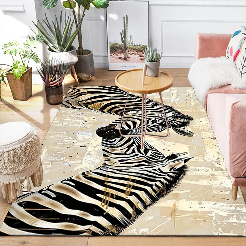 1Pc Zebras Abstract Reflections Rug, Office Carpet Indoor Outdoor Doormat, Non-Slip Soft, Living Room, Christmas Halloween Gift. M928601