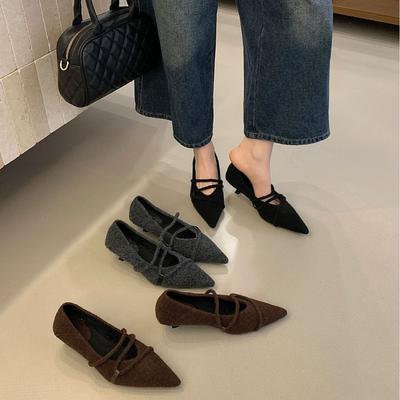 Французские ретро замшевые туфли-лодочки с острым носком и тонким каблуком женские 2025 осень новые повседневные туфли на низком каблуке и вечерние туфли