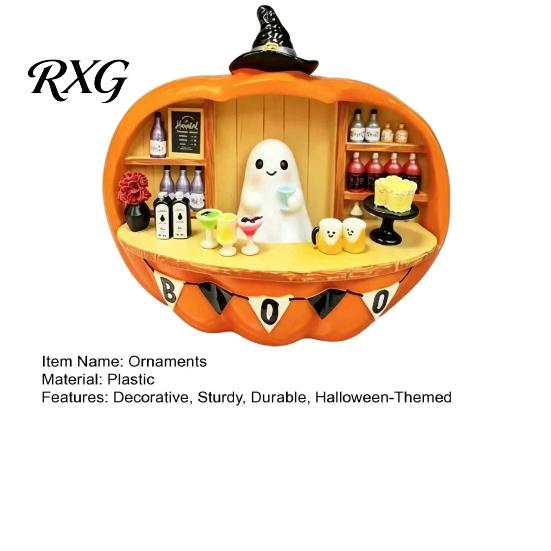 Halloween Pumpkin Bar Ornament Counter Figurine, Cute Ghost Bartender Mini Creative Home Decorations Scene Statue, Desktop for Party Display