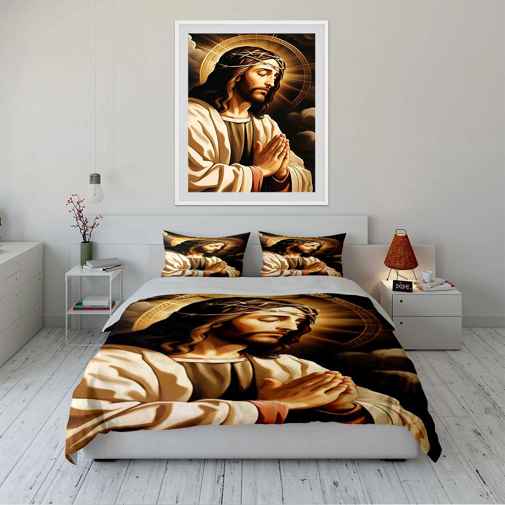 Jesus Praying Religious Bedding Set Bedding set (1 duvet cover, 2 pillowcases, duvet not included)