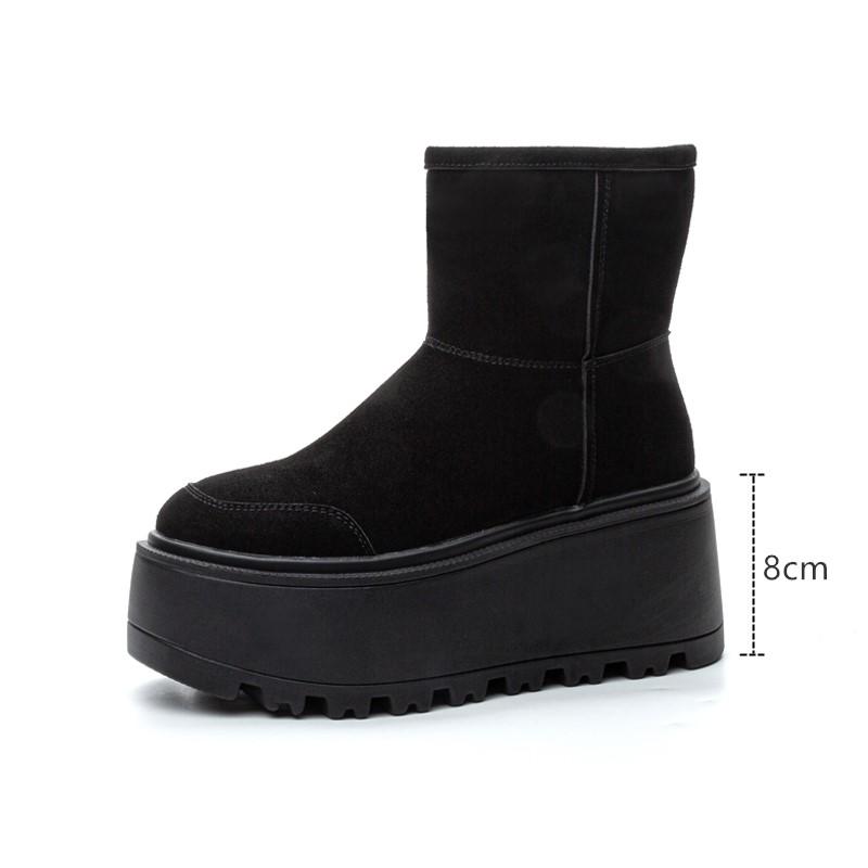 Зимние женские ботинки на платформе, зимние, на высоком каблуке 8 см, теплые женские ботильоны, простые женские ботинки из натуральной кожи
