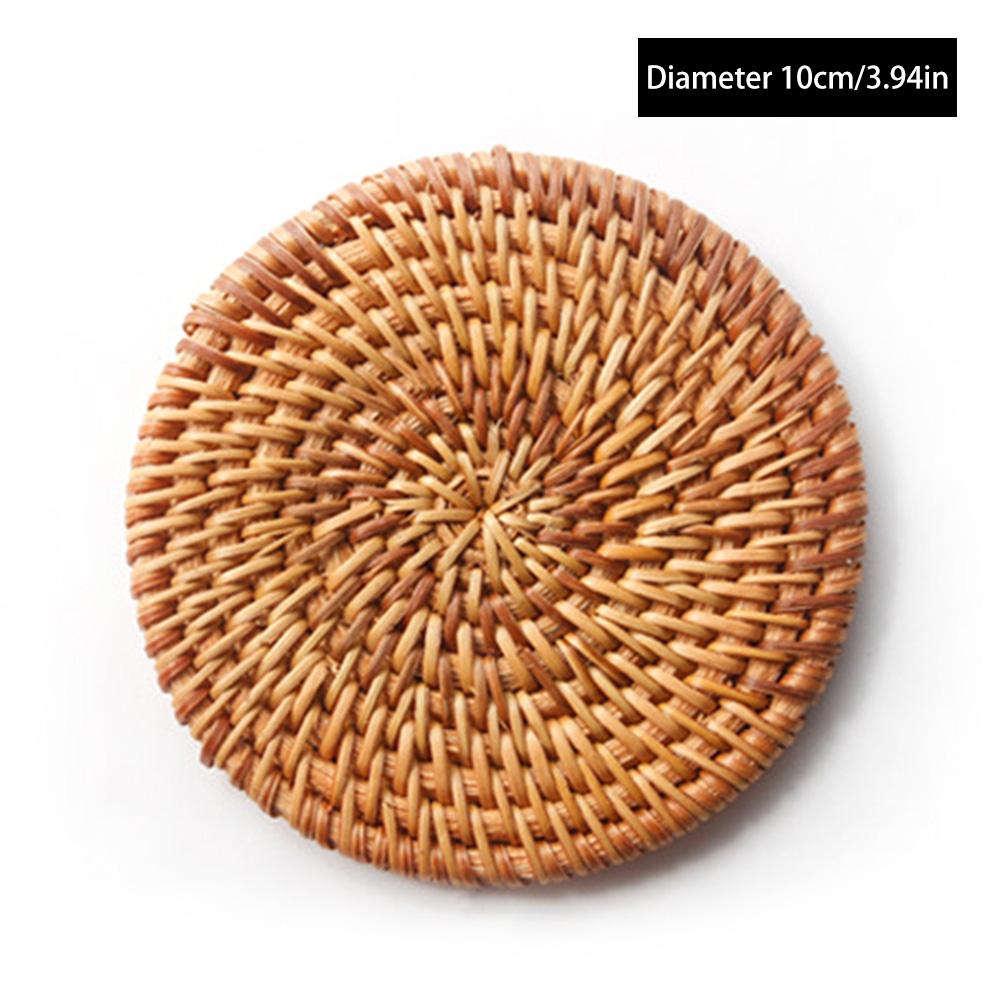 Handmade Round Natural Rattan Pad Multi-Use Heat Insulation Anti Scald Round Tea Cup Mat Pot Kitchen Decoration Accessories