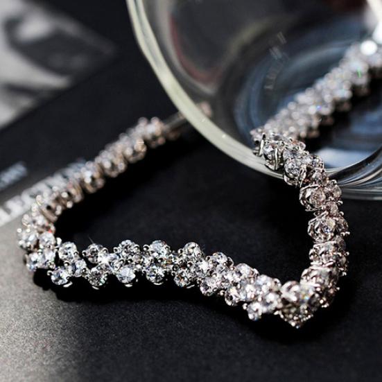 Elegant Women's Dazzling Rhinestone Bangle Bracelet Wedding Engagement Jewelry
