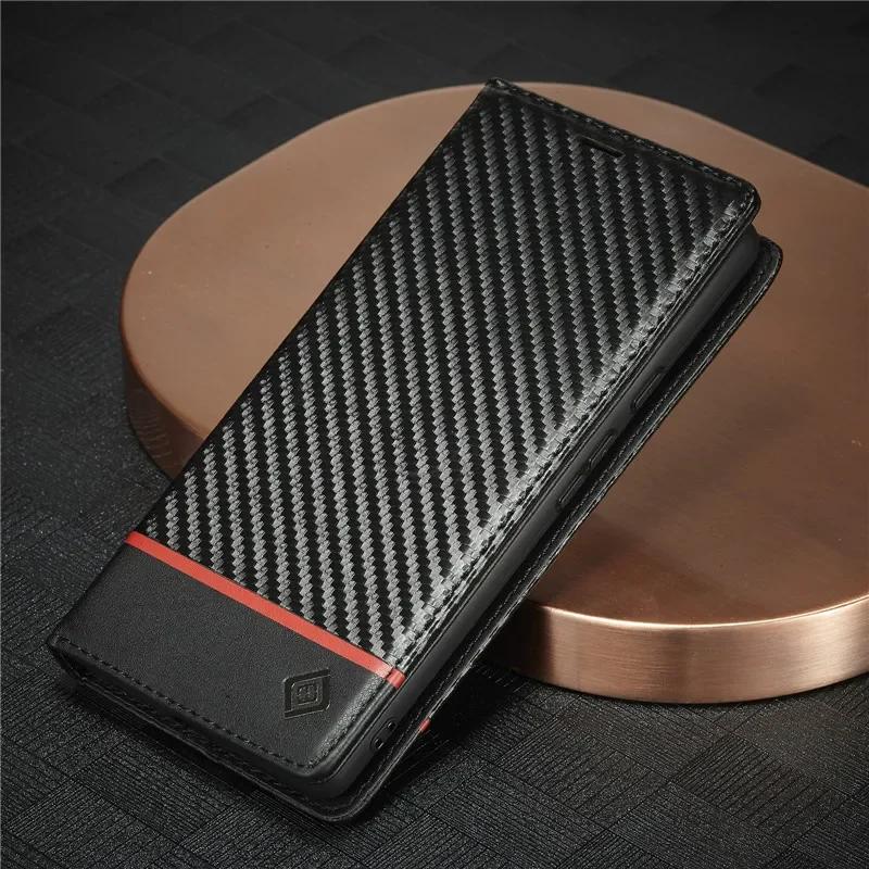 Флип-чехол-кошелек из углеродного волокна для Xiaomi 13T 12T 11T 11 Lite POCO X5 X4 X3 Pro Держатель Чехол Redmi Note 12 12S 11S 11 Pro