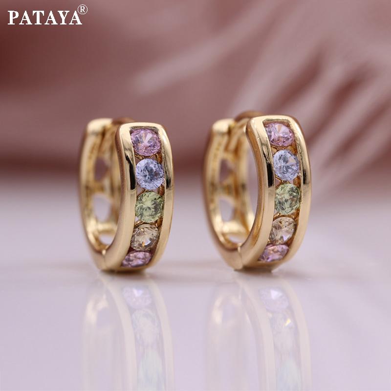 PATAYA Серьги из искусственного циркона цвета розового золота, круглые разноцветные серьги в стиле свежей девушки