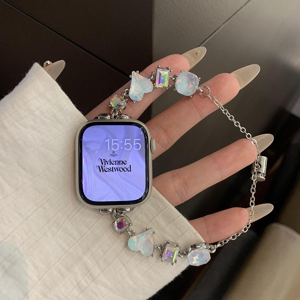 Цветной ремешок из нержавеющей стали для Apple Watch Ultra 2 49 мм 9 8 7 42 мм 44 45 мм Женский кристальный ремешок для IWatch 6 5 4 Se 38 40 41 мм