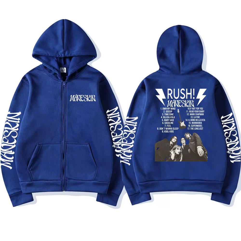 Итальянская рок-группа Maneskin Rush Постер Толстовка на молнии Мужская Женская Свитшот Мужской Свободный Модная Уличная одежда Y2k Пальто