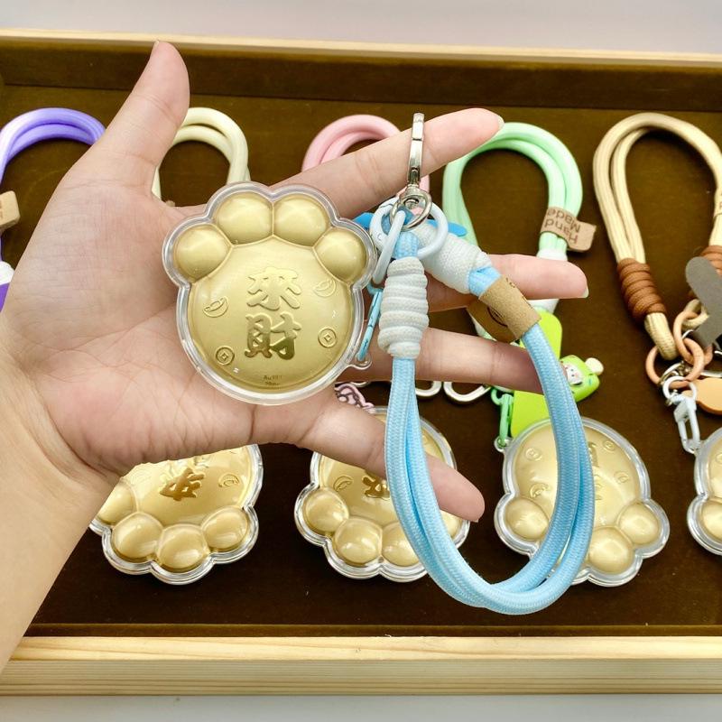 999 Pure Gold Lucky Cat Paw Phone Charm: Double-Sided Wealth-Attracting Omamori Cat Gift