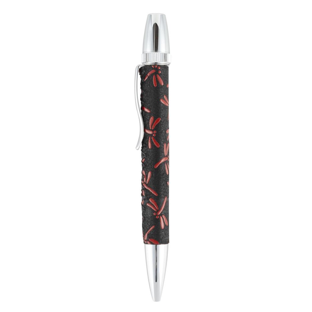 Penmode Leather Ballpoint Dragonfly Dragonfly Black x 135mm Long Pen, Long, Inden, Pattern, Red,