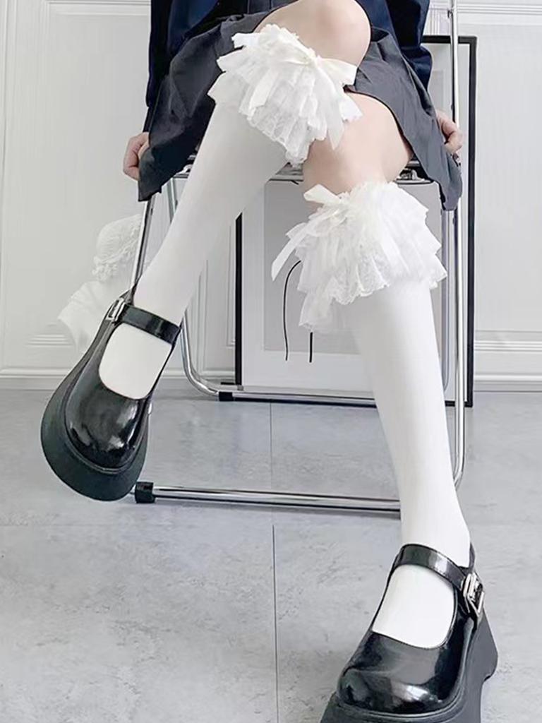 Лолита большие кружевные банты средней длины носки летние милые носки до щиколотки хлопковые носки Лолита