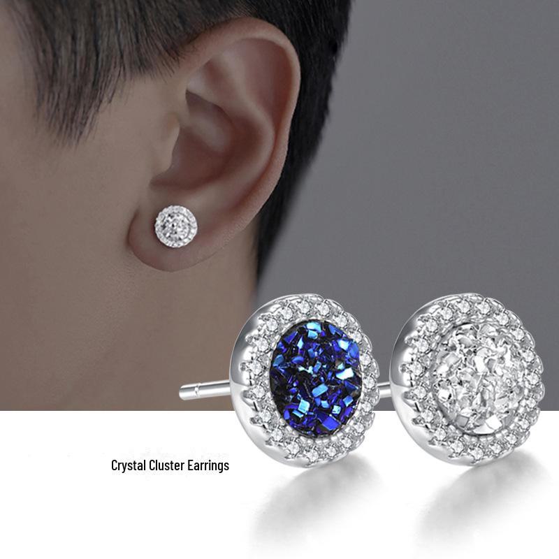 Серьги-кластеры с сапфировым кристаллом: Модный, крутой, красивый зимний аксессуар для мужчин