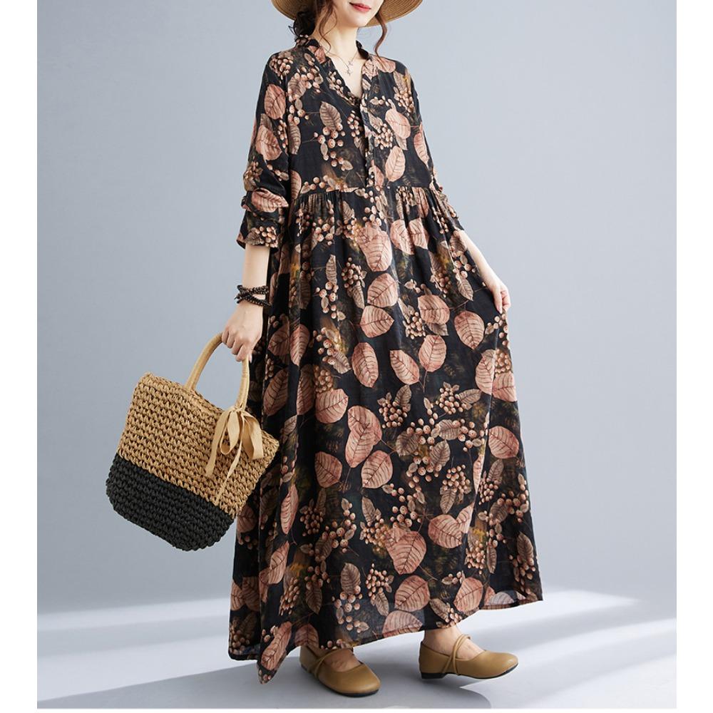Хлопковые винтажные платья с принтом для женщин весна-осень повседневные свободные платья с длинным рукавом Femme Robe Vestido элегантная модная одежда