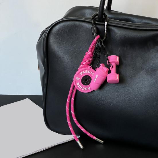 Fitness Keychain Weightlifting Fitness Equipment Charm with Keyring Weight Plate Dumbbell Key Chain Bag Backpack Charm Gift for Gym Enthusiasts