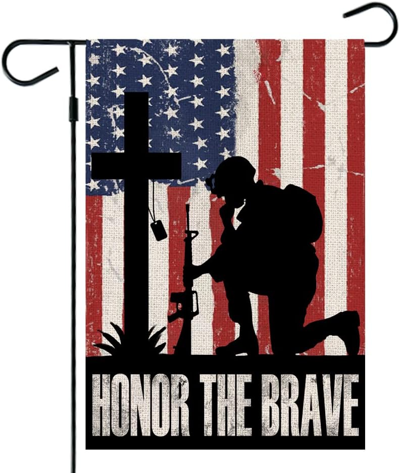 CROWNED BEAUTY Patriotic Memorial Garden ag12x18 Inch Double Sided Honor the Brave 4th of July American Soldier Cross Inde SSL
