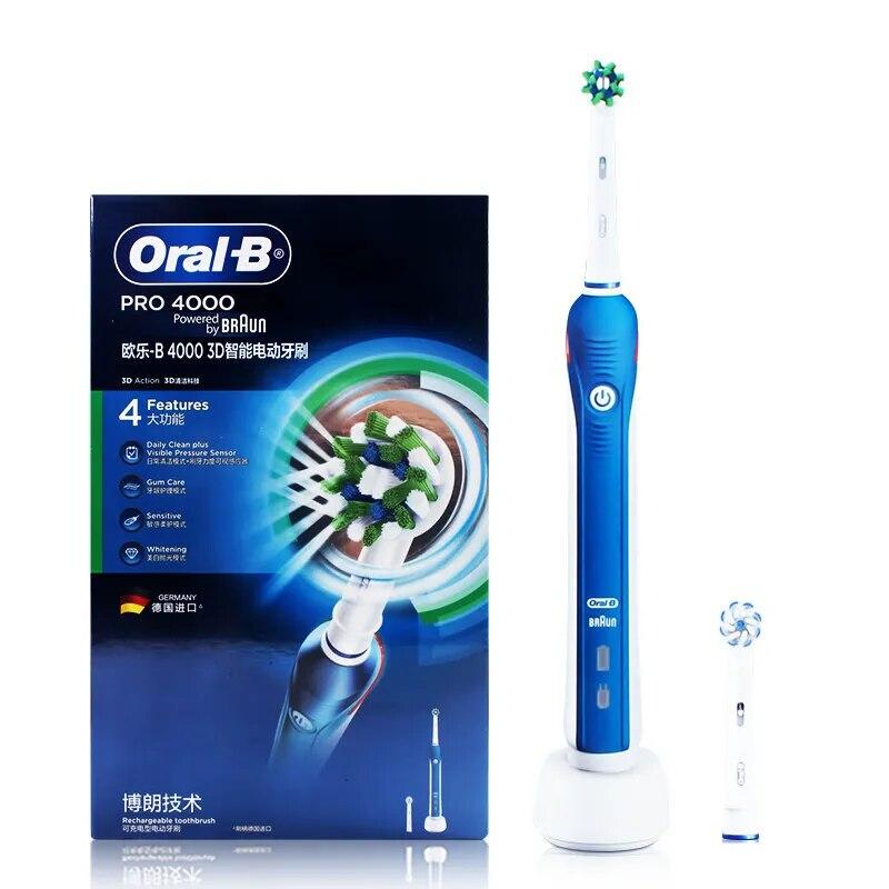 Электрическая зубная щетка Oral B P4000, 3D-чистка зубов, 4 режима, таймер на 2 минуты и датчик давления, зубная щетка для удаления налета