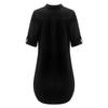 Women Fashion Plus Size Solid Cotton Linen Turn Down Collar Loose Shirt Dress