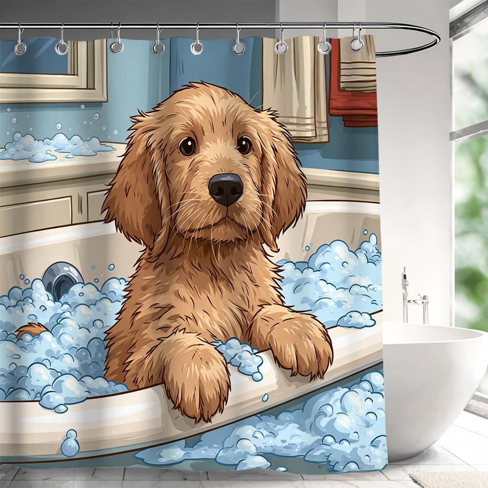 1 Pc Fun Bath Dog Shower Curtains With Hooks, Bathtub Partition Curtain Bathroom Curtains Unique Design Home Decoration Curtain